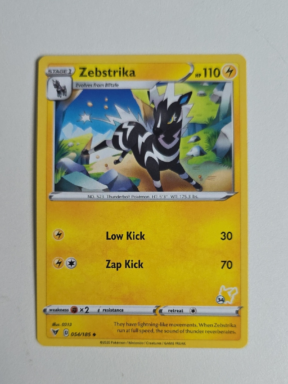 Pokemon Zebstrika Card - Yellow Lightning Artwork